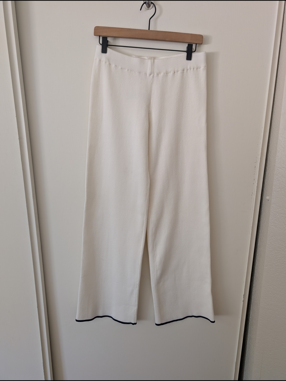 Edikted Womens Medium Knit Pull On Pants Wide Leg White Cream Minimalist Lounge
